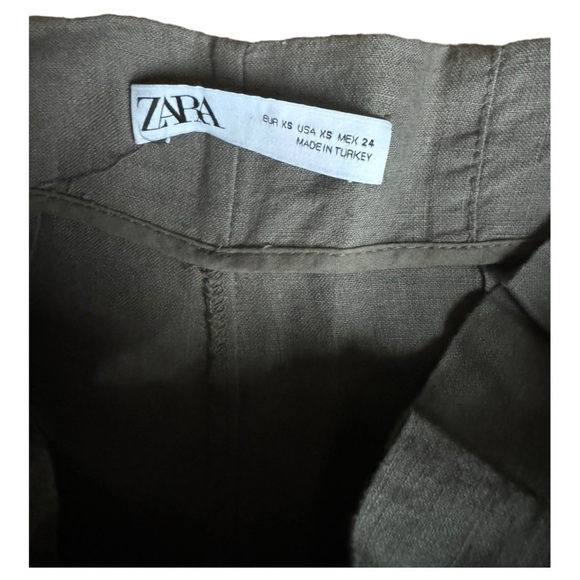 Zara Linen Tie Front Wide Leg Crop Pants Green Size XS - Picture 5 of 8